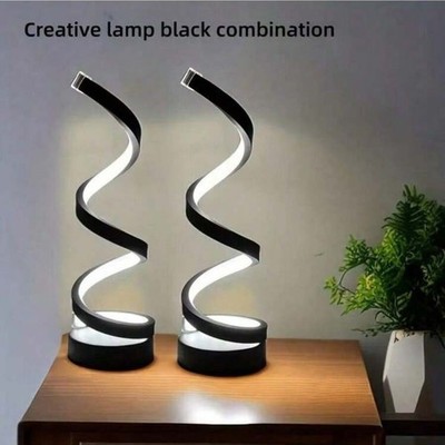 LED Spiral Tischlampe Modern Schwarz Design Nachttischlampe Warmweiß