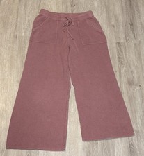 Aerie Ribbed Wide Leg Knit Lounge Pants Drawstring Size S Dusty Pink