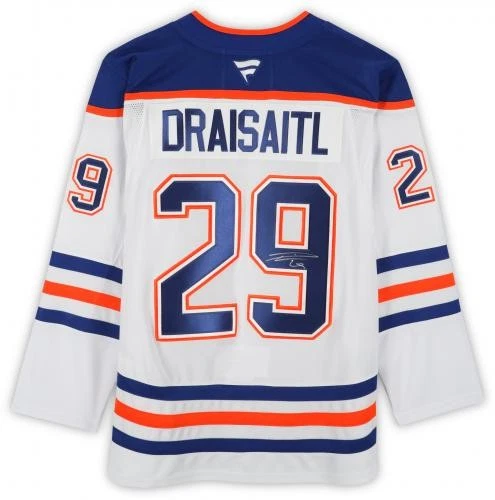 Camiseta deportiva premium autografiada por Leon Draisaitl Edmonton Oilers White Fanatics Foto 2 de 4