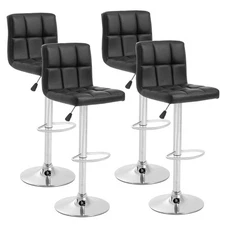 Barstools Set of 4 Modern PU Leather Adjustable Height Square Bar Stools with...