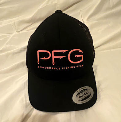 Columbia PFG Trucker Hat Mesh Back Snapback Adjustable Black w coral pink letter
