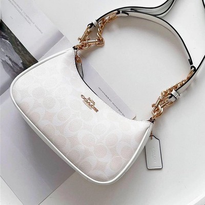 COACH Teri Shoulder Bag In Signature Canvas Gold/White/Chalk New Fast Shipping