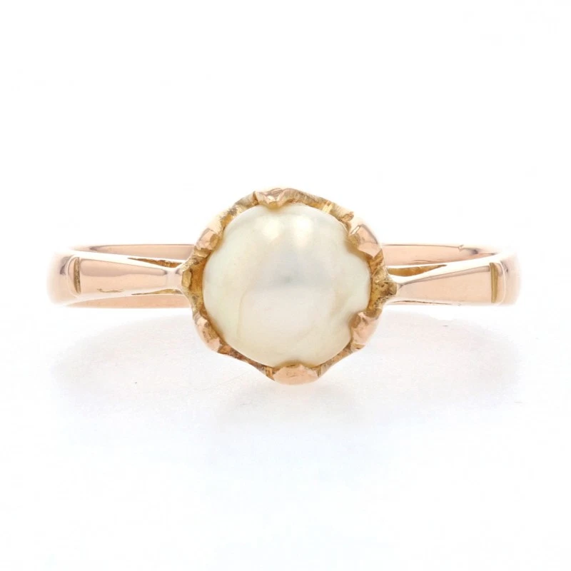 Anillo solitario eduardiano de perlas con botones de oro amarillo - 18k compromiso antiguo GIA