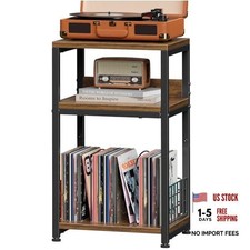 Record Player Stand - 3 Tier End Table - Holds Up to 100 Albums - Base Model
