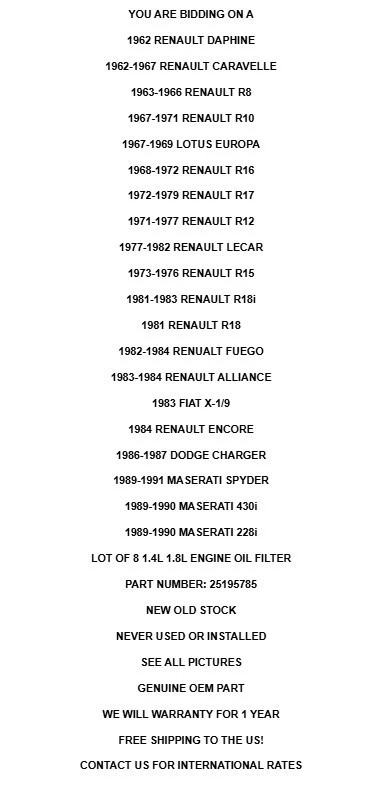 ¡Nuevo OEM! Lote de 10 Filtros de Aceite Motor Fiat Renault Dodge Maserati Juego Foto 2 de 4