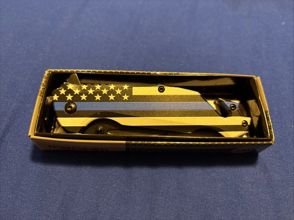 Faca de bolso 8" NOVA WARTECH bandeira americana linha azul fina facas dobráveis - Imagem 3 de 4