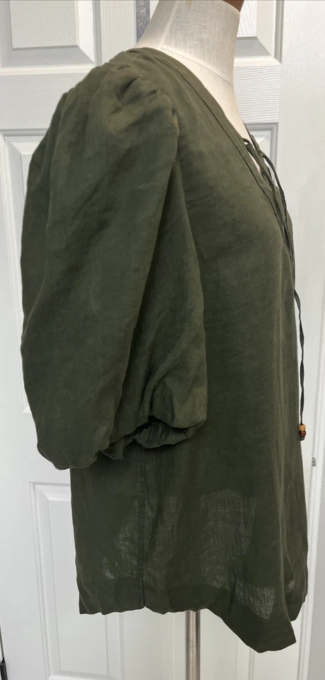 Blusa túnica campesina Lauren Ralph Lauren etiqueta negra para mujer verde 100 % lino usada en excelente estado Foto 4 de 4