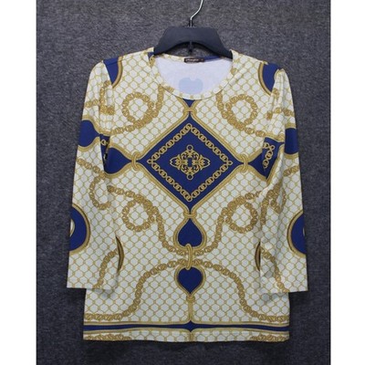 J McLaughlin Small Signature Tee Catalina Cloth Cream Blue Gold Chains Lions 