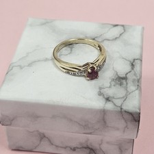 Vintage 9ct Gold Heart Ruby Ring with White Stones Set Shoulders Engagement Uk O
