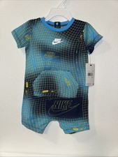 Image of Nike Baby Infant Boys Logo one piece Romper blue geometric 18M 18 months new