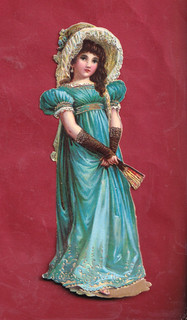 Very Rare Chromo Gold Cutouts Fashion 1800 Gorgeous Young Girl Turquoise&Fan