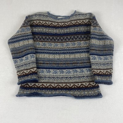 Vintage 80s Express Tricot Wool Blend Fair Isle Striped Heavy Knit Sweater