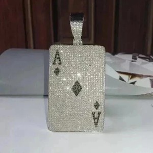 Authentic 3.00Ct Round Cut Real Moissanite Custom Card Men's Pendant 14K White Gold Plated
