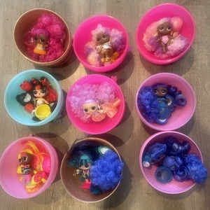 Lot of 9 Collectible L.O.L. Surprise! #Hairvibes Dolls w/ Accessories + Cases