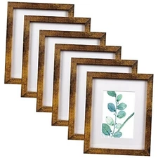 Picture Frame Set of 6, Display Pictures 5x7 With mat or Without Mat 8x10 Brown