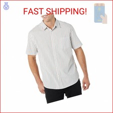 Amazon Essentials Men's Short Sleeve Dress Shirt with Stretch, Charcoal White Ve