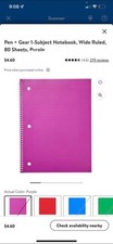 Pen + Gear 1-Subject Notebook Wide Ruled 80 Sheets 8x10.5in Purple