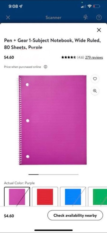 Pen + Gear 1-Subject Notebook Wide Ruled 80 Sheets 8x10.5in Purple