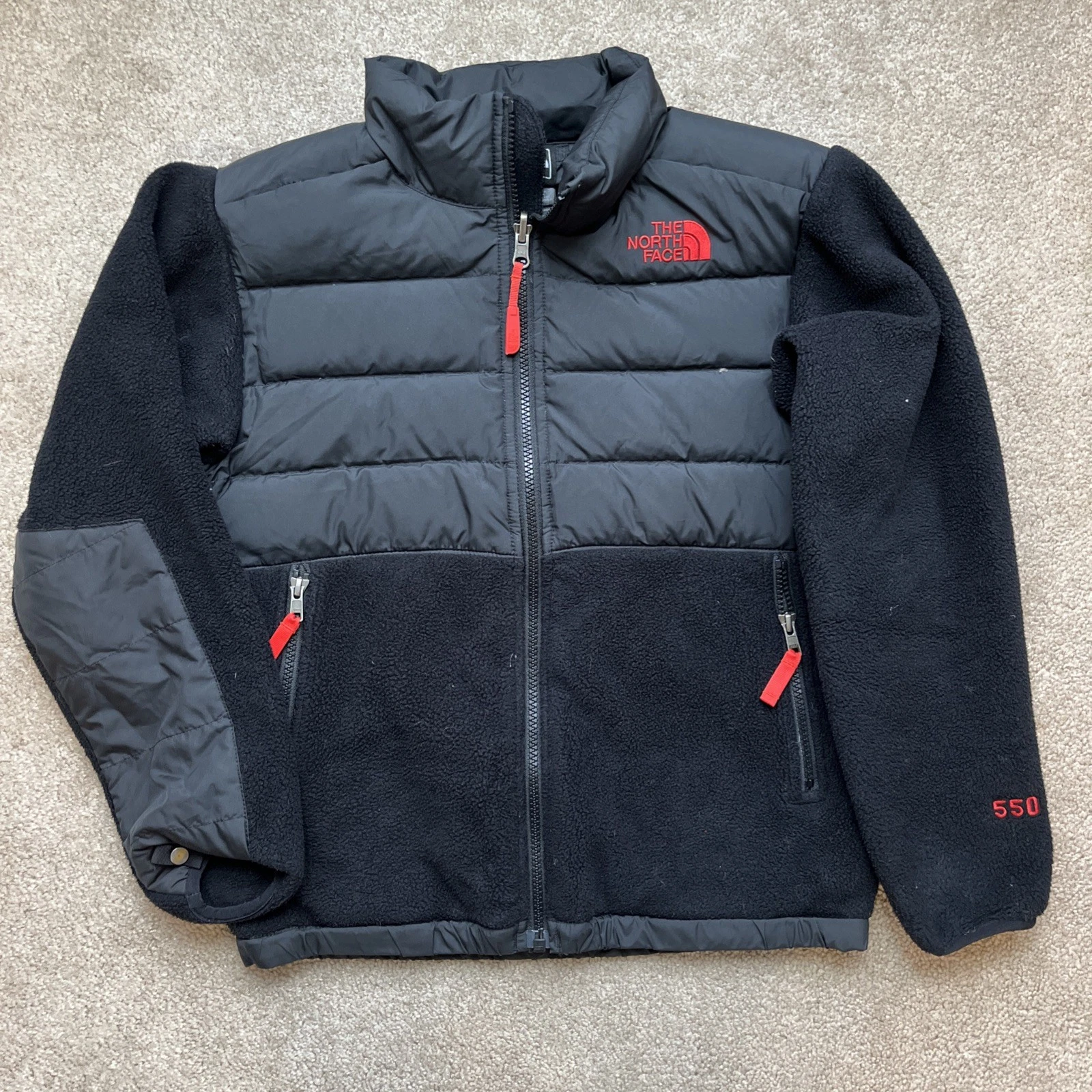 North Face Denali Fleece 550 Puffer Hybrid Jacket Boys Medium 10-12 Down Black