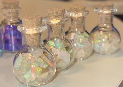Ethiopian Opal Mini Glass Corked Bottles Iridescent Fill Fantasy Decorative