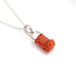 Authentic Natural Italian Red Coral Raw Chain Necklace 925 Sterling Silver Vintage Jewelry