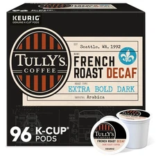Tullys Coffee French Roast Decaf Single Serve Keurig K Cup Pods Dark Roast Coffe