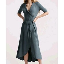 NWT Quince 3X Tencel Jersey Dark Olive Green Belted Midi Wrap Dress