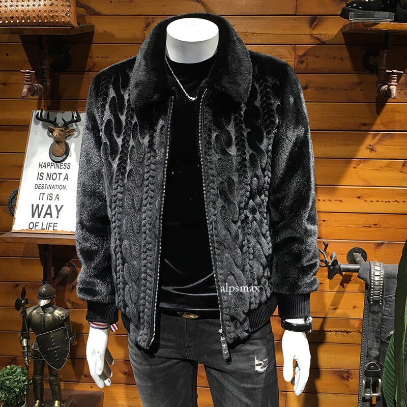 New Winter Gold Mink Fur Coat Men's Lapel Thickened Warm Fur One-piece Mink Coat