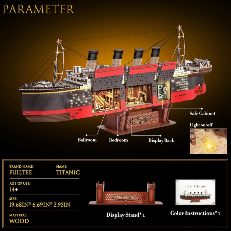 LED Titanic Wooden 3D Model Kit, DIY Assembly Toy for Teens,