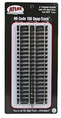 Atlas #822    6'' Straight Track - 4 Sections -  HO Scale -  Code 100 Rails