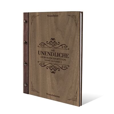 Personalisiertes Stammbuch Nussbaum Holz Leder Stammbuchformat  - Liebesgeschich