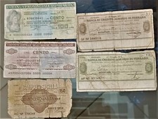 ZZ MINI ASSEGNI ANNI 70 CINQUE PEZZI IN BLOCCO.