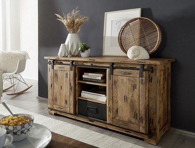 Sideboard Kommode Massivholz 130x70cm Mango Holz massiv & Eisen NEU OVP!!!