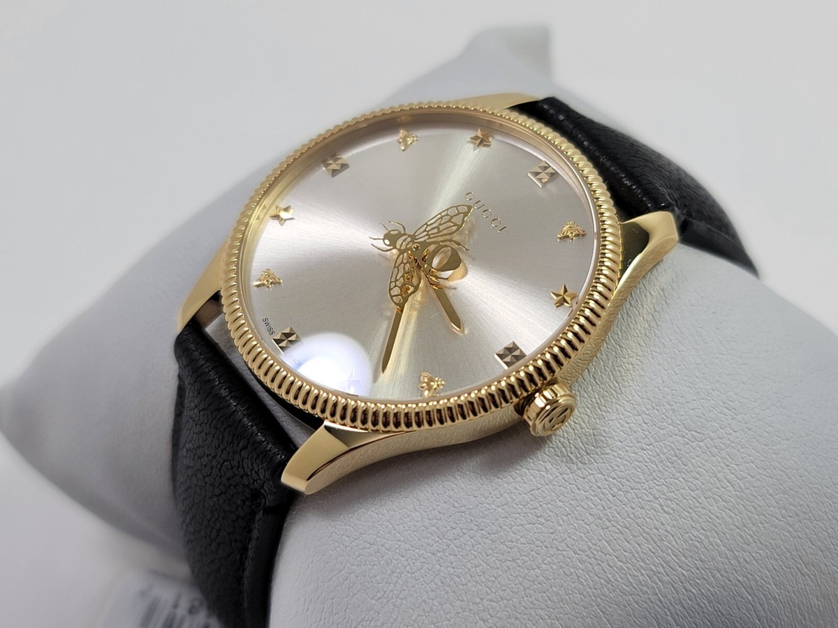Gucci G-Timeless SWISS Quartz Silver Dial Leather Strap Ladies
