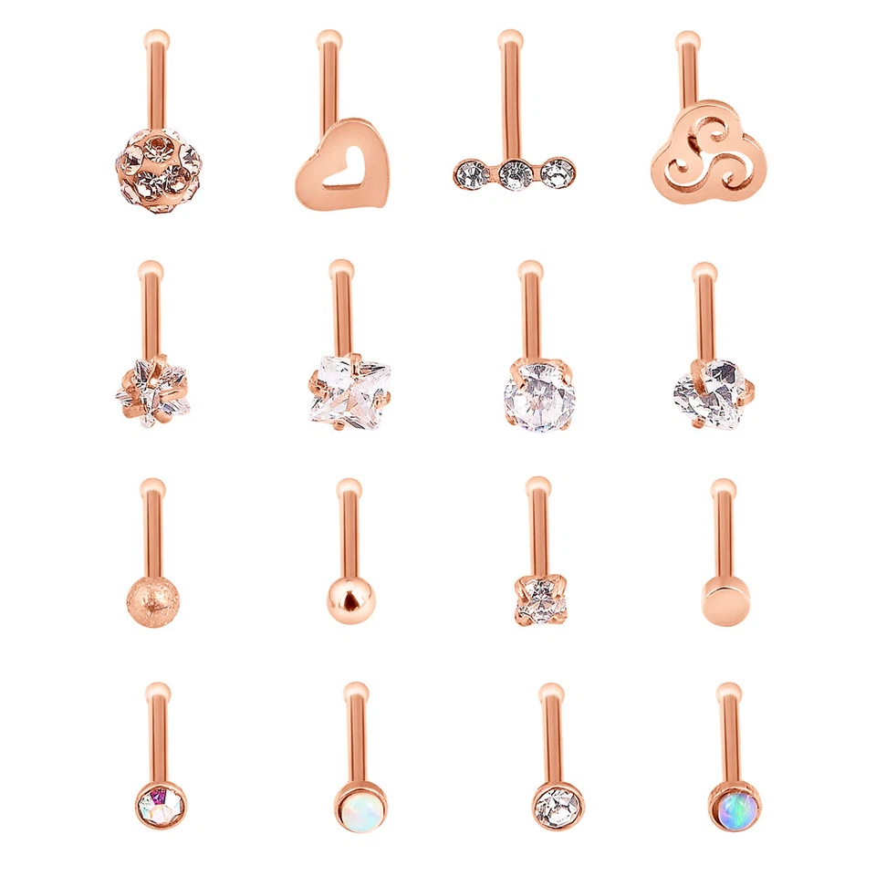 Juego de 64 piezas de pasadores de fosa nasal de ópalo circonita cúbica anillo para nariz forma de L tornillo hueso 20G Foto 3 de 4