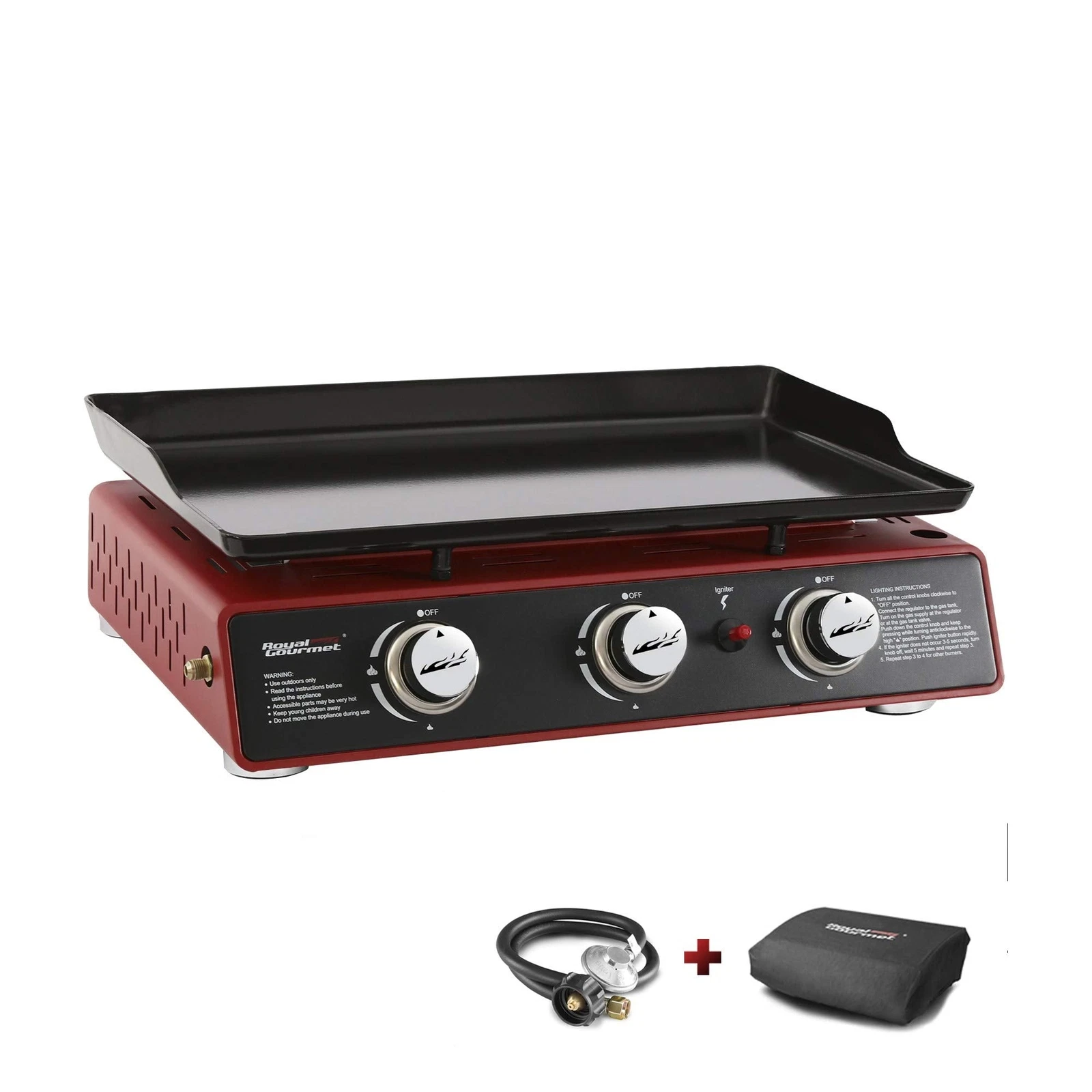 Royal Gourmet PD1301R Portable 24-Inch 3-Burner Table Top Gas Grill Griddle with