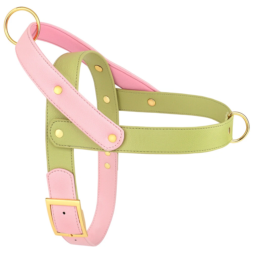 Dog Harness Soft Leather with Handle for Pet Walking Adjustable Front Leading