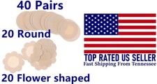 40 Pairs Nipple Covers Pasties 20 Round 20 Flower Adhesive Sticker Pads 2.7 in.