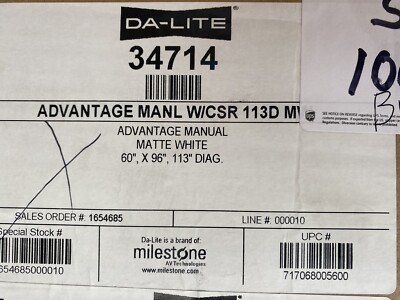 Da-Lite 34714 113'' Advantage Manual Projection Screen With CSR 60 x 96'' 