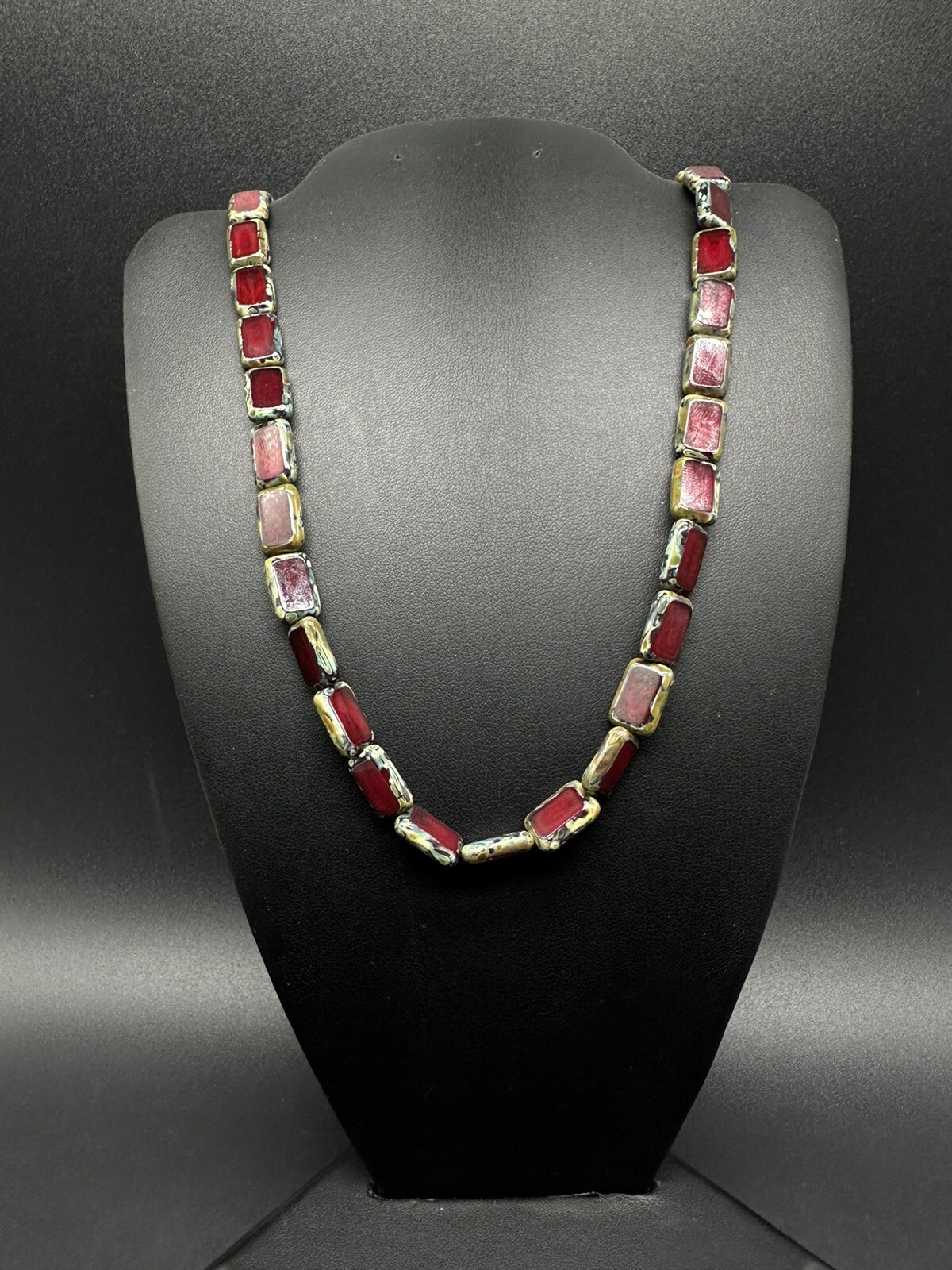 Stone Silver Tone Statement Toggle Necklace Red L… - image 3