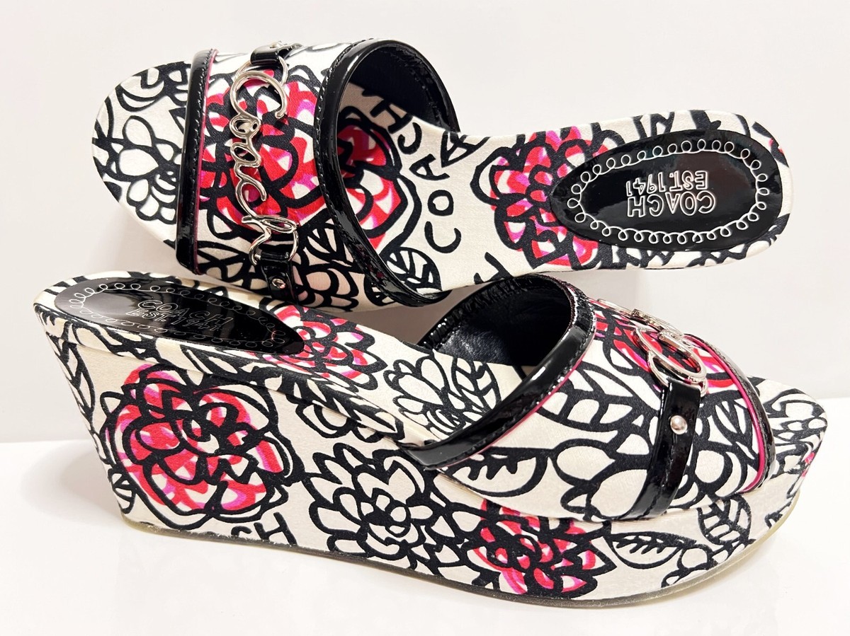SALE! Coach Carissa Poppy Flowers Platform Wedge Sandals Shoes sz