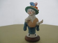 Women in Feather Hat Arms Away Porcelain Half Doll Pin Cushion Doll Good 3-1/2"