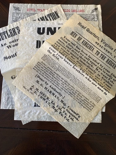 Civil War Document Set - Southern Edition Large Parchment replicas
