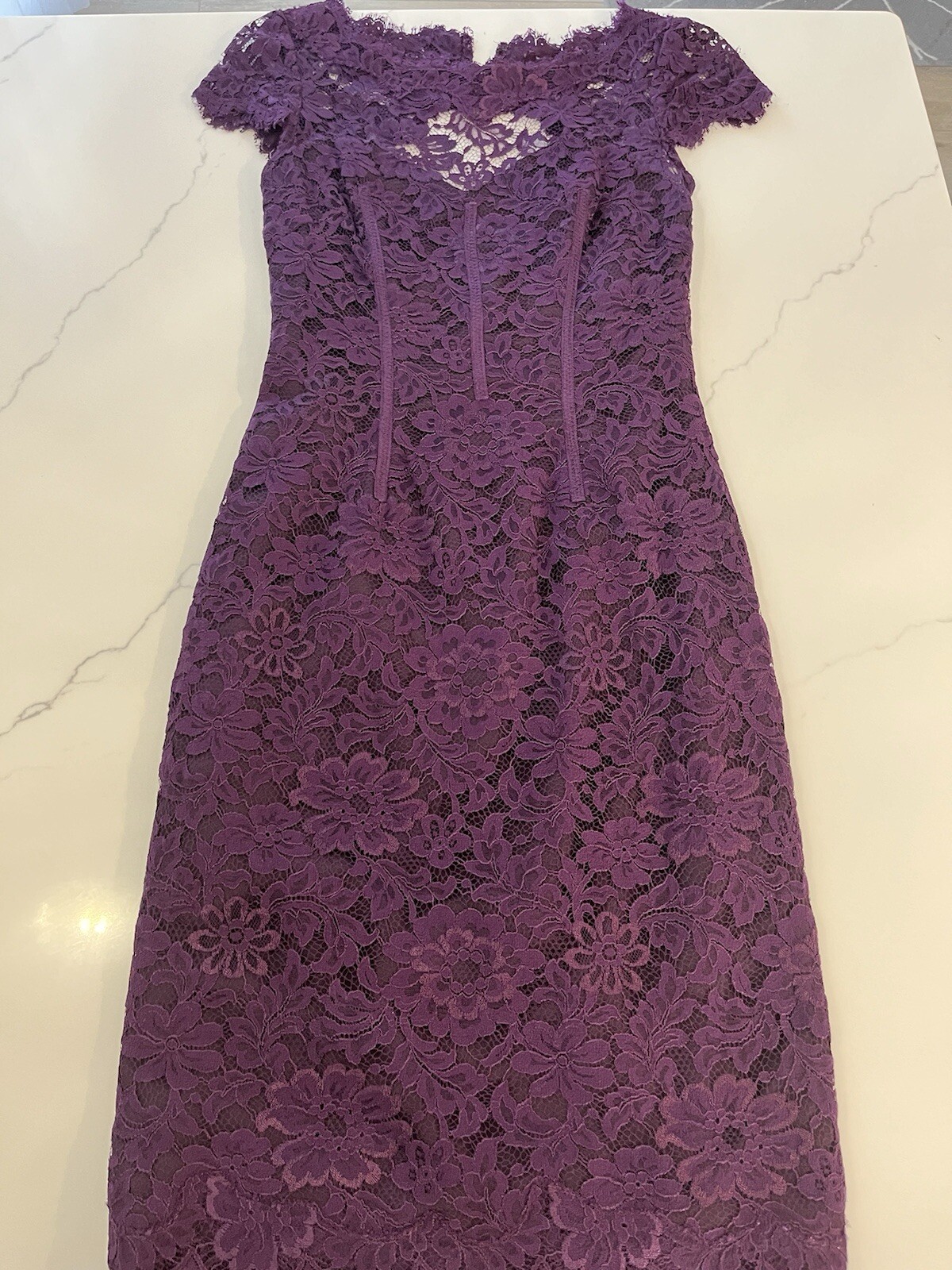 ML Monique Lhuillier Women Purple Lace Sleeveless Sheath Dress Size: