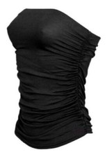 Womens Side Ruched Top Ladies Boobtube Stretch Bandeau Strapless Sleeveless Top