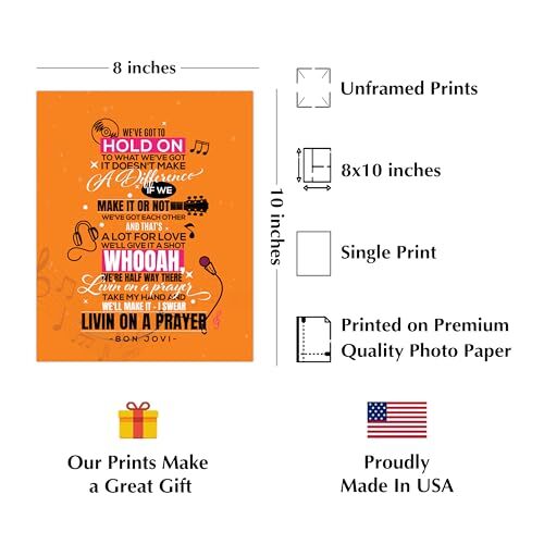 Bon Jovi "Livin' on a Prayer" Song Lyric Wall Art Print - 8x10" Unframed Rock - Picture 3 of 9