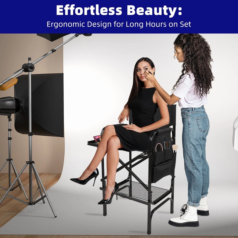Tall Directors Chair, Folding Makeup Chair with Folding Tabletop Storage Bags - Image 4 of 4