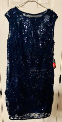 Adrianna Papell Women's Size 22W Blue Sequin And Lace Cocktail Dress - NEW