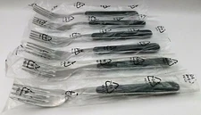 Lot 6 Forks Picnic Time Stainless Steel Black Handle Flatware BRAND NEW