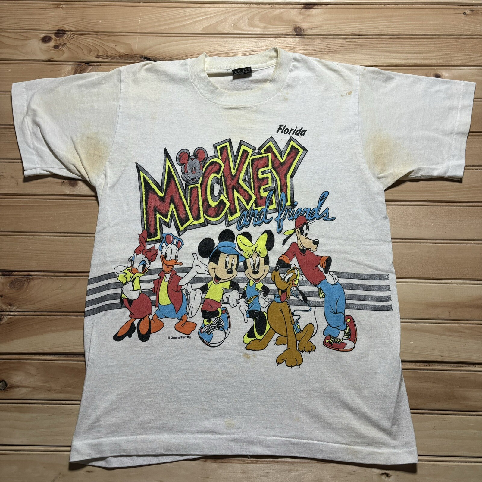 80s 90s Vintage Disney Mickey Mouse Hip Hop Neon Tee Size M